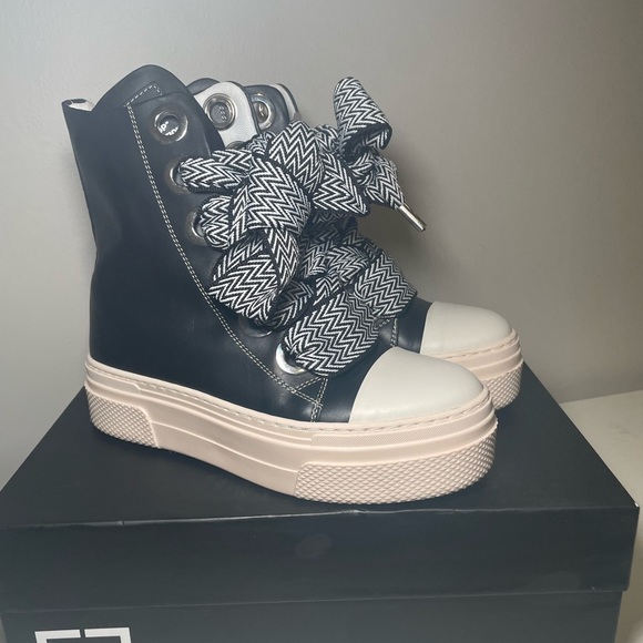 Black and White High-Top Sneakers - Picture 11 of 13